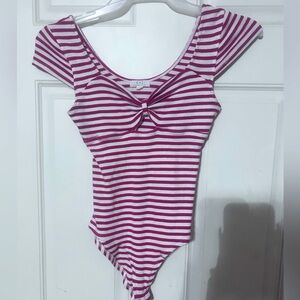 Striped red and white bodysuit with front cut out